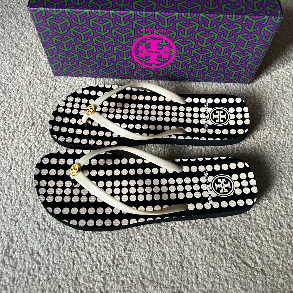 Tory Burch Black and White Polka Dot Sandals - Picture 6 of 12